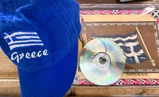 VTG Blue GREECE Embroidered HAT CAP & Tobacco Felt Flags GREECE Greek SOUVENIR
