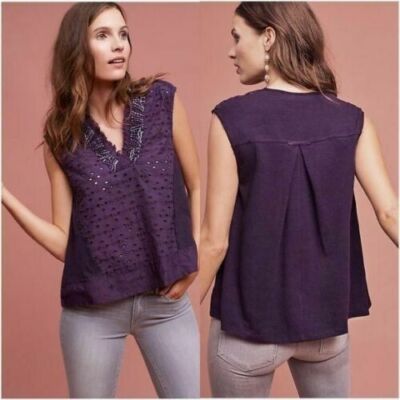 *NWT* Anthropologie Akemi + Kin Purple Embroidered Eyelet Sleeveless Top XS Or M