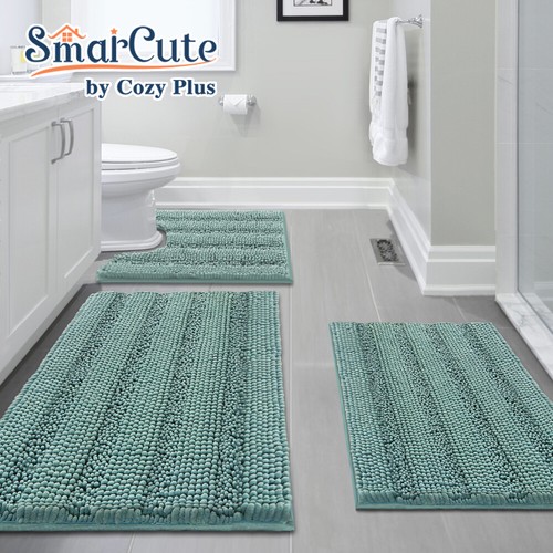3 Pieces Absorbent Bathroom Rugs Sets Striped Non Slip for Tub, Shower, Toliet - Picture 21 of 21