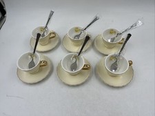 Porcelain Yellow Flower with Gold Rim Teacup, Saucer Spoon Set BB01B44018