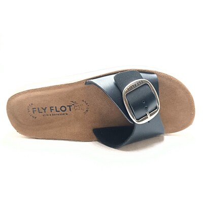 Fly Flot Ciabatte Donna estive Punta Aperta Regolabili Fibbia Plantare Vera Pelle Memory Made in Italy 77G652c (Blu, Numeric_39