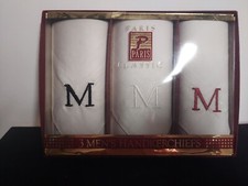 PARIS CLASSIC MEN  S FINE HANDKERCHIEFS Letter M Embroidered 3 IN SET BX 24
