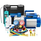 1 HP 9.6 CFM Dual Stage HVAC Vacuum Pump & 4 Way AC Manifold Gauge Set for R134a