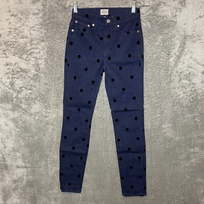 J.Crew Women 9'' High Rise Toothpick Polka Dot Dark Wash Skinny Jeans 24 NWT