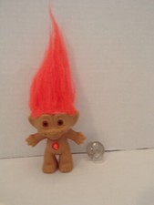 Russ Troll Doll 3" Vintage No Clothes Orange Belly Jewel Orange Hair Amber Eyes