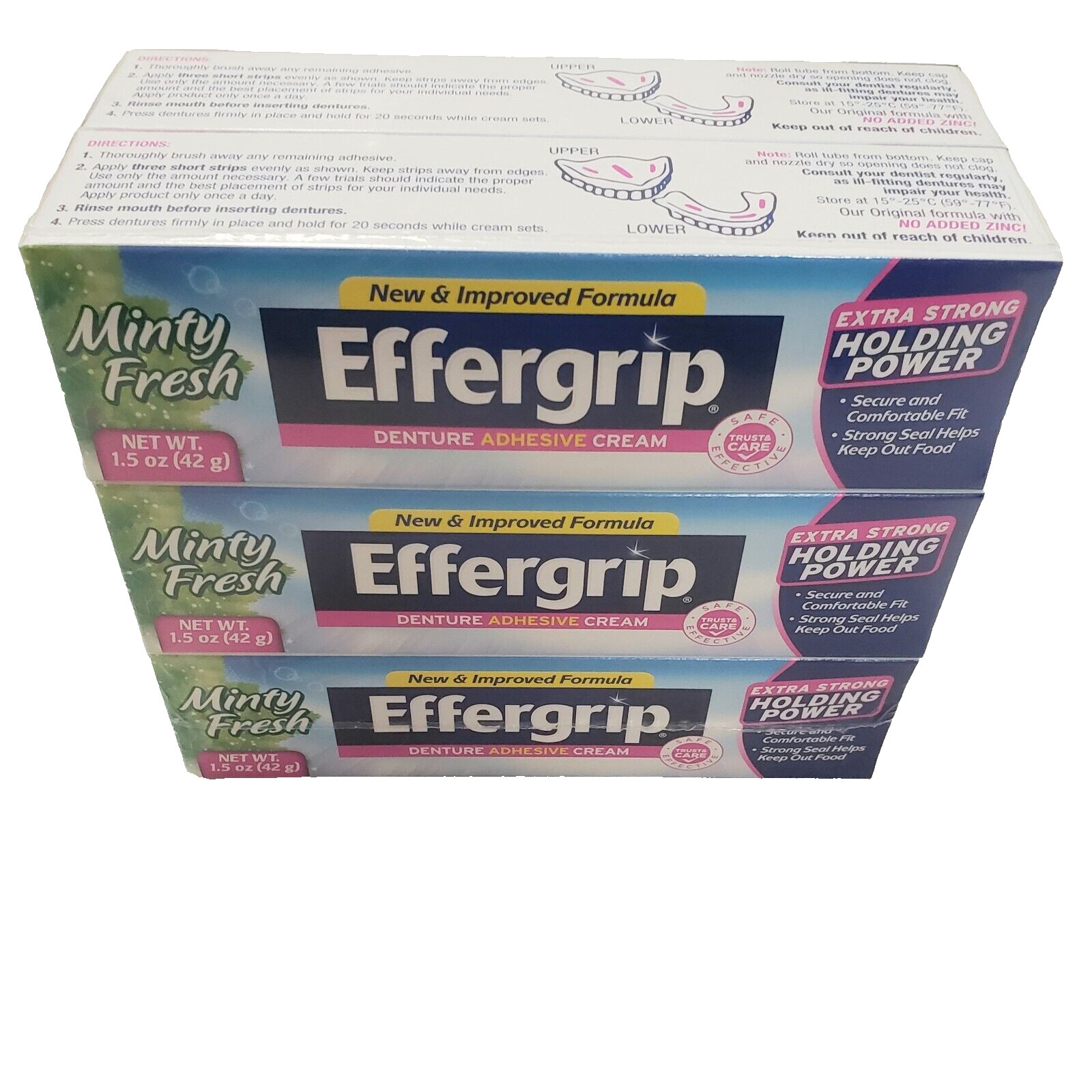 Lot of 6 Effergrip Minty Fresh Denture Adhesive Cream 1.5oz