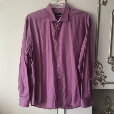 Stone Rose Pink Purple Houndstooth Button Up Mens Dress Shirt Size 5 XL