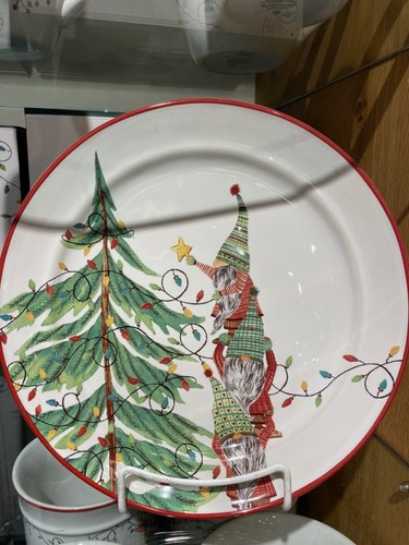 NIB Pottery Barn Forest Gnome Christmas Yuletide Stoneware Salad Plates Set Of 4 - Picture 4 of 6
