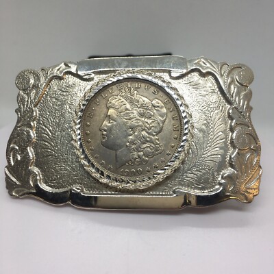 Vintage Belt Buckle w/ 1900 Morgan Silver Plated Dollar by‎ Chambers Belt Co. Vintage Belt Buckle w/ 1900 Morgan Silver Dollar | Proxibid main image 4