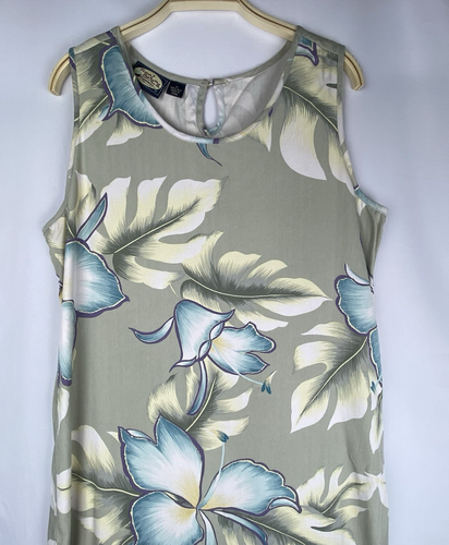 Tommy Bahama Dress Sz Medium 100% Silk Midi Tropical Sleeveless Yellow Blue - Picture 2 of 13
