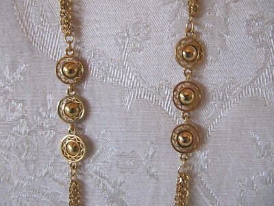 Vintage MONET Opera Length Gold Tone Chain Necklace Filigree Circles ...