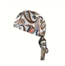 White Gold Red Paisley Print Doo Rag Durag Headwrap Biker Bandanna Helmet Liner