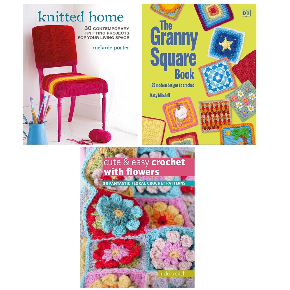 Granny Square (HB), Cute Easy Crochet with Flowers, Knitted Home 3 Books Set