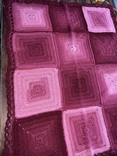 Handmade Crochet Afgan Blanket Throw Square Pattern Purple 42 X 32 New Comfort