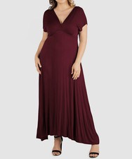 24seven Comfort Apparel Women's Red V-Neck Short Sleeve Dress Plus Size 2X
