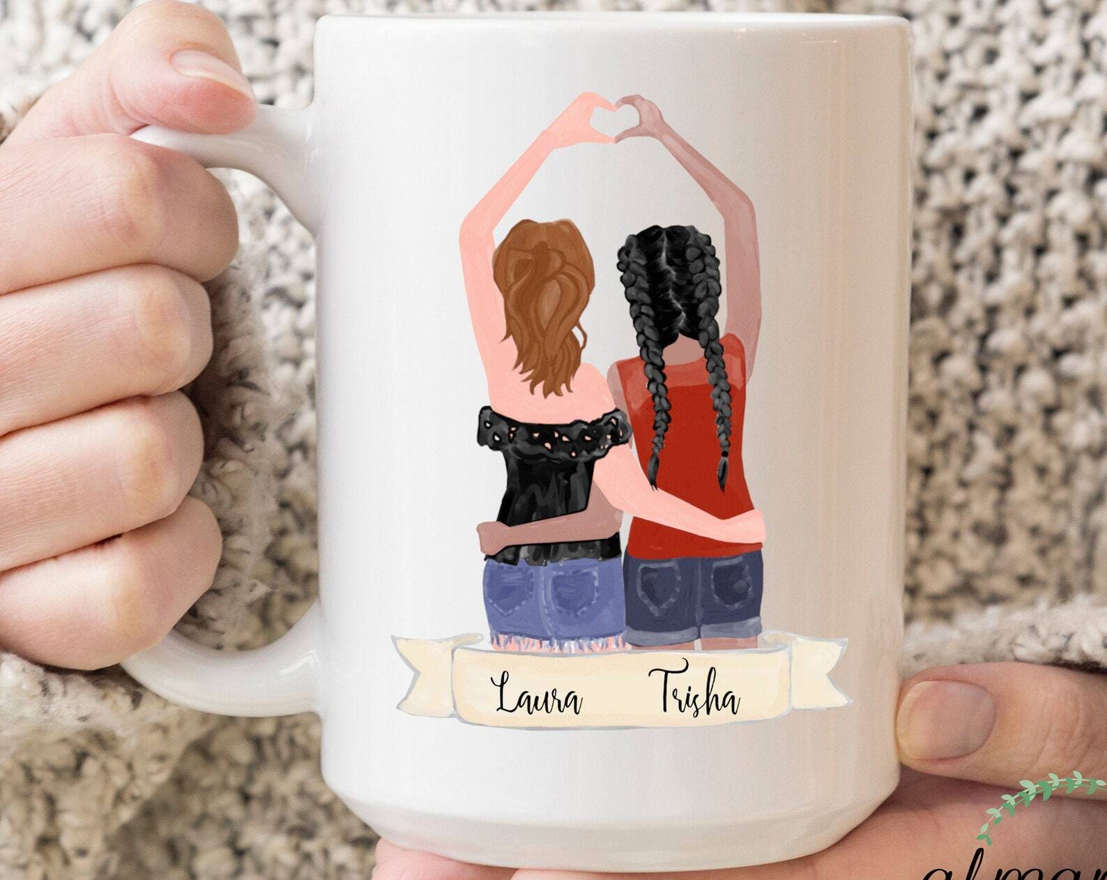 Heart Besties Mug Pick Your Hair Mug Personalized Coffee Mug Custom Best Friend