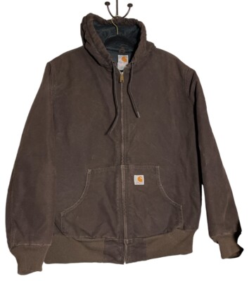 Vintage Carhartt Women's Work Coat Hooded WJ130 Brown Size Large