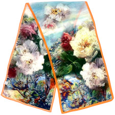 55"X13" Big Flowers Print Pure Mulberry Crepe Silk Long Scarf 140X35cm5-16