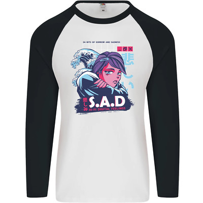 Music Vaporwave Anime Girl Emo SAD Mens L/S Baseball T-Shirt