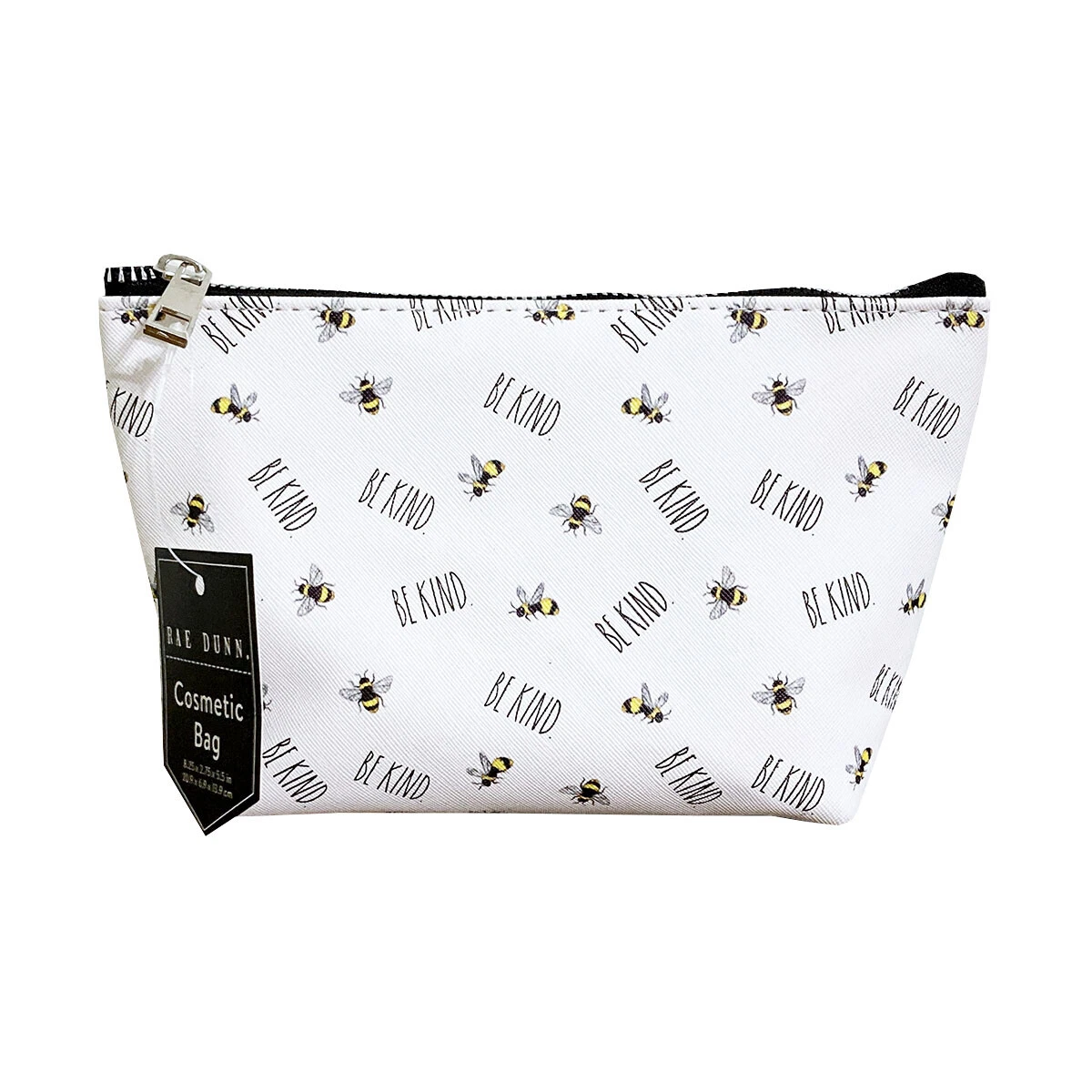 Rae Dunn Cosmetic Bag Bee Kind Small Travel Zip Pouch PVC White