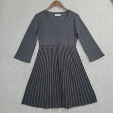 Calvin Klein Fit & Flare Gray Knit Mini Sweater Dress M Striped 4PT