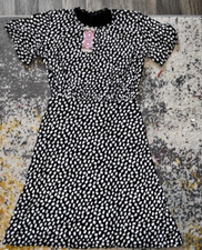 Boohoo Black Polka Dot Midi Shift Dress UK Size 8, New, Machine Washable