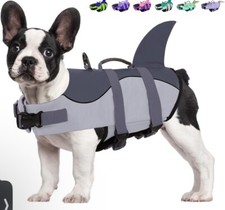 Dog Life Jacket Shark, Dog Life Vest with Rescue Handle, Ripstop Pet Float / XS