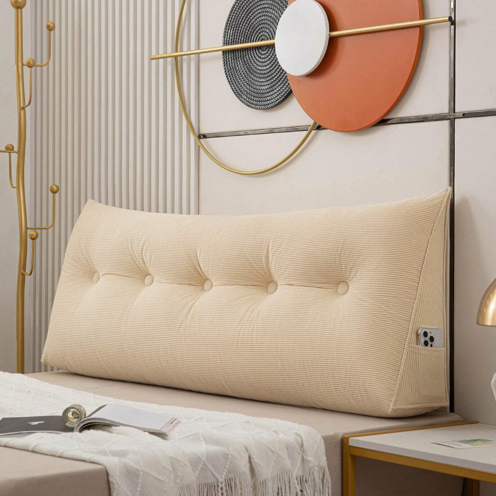 Large Corduroy Wedge Headboard Pillow for Bed or Sofa - Comfortable Reading & Bolster Support