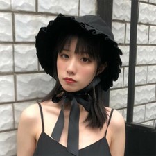 Women Summer Bucket Hat With Laces Flounce Hem Fisherman Cap Girls Sun Hat
