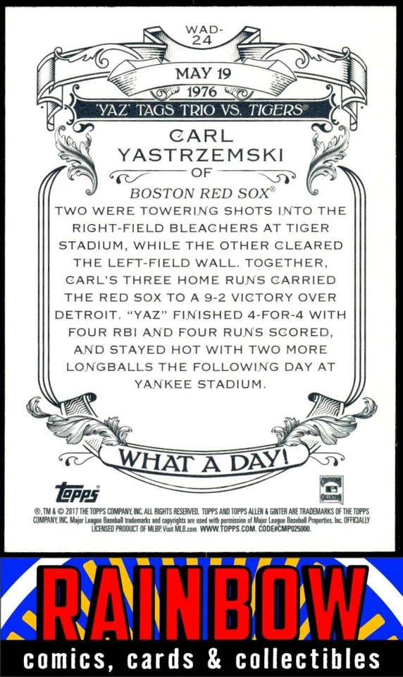 2017 Topps Allen & Ginter #WAD-24 Carl Yastrzemski What a Day! - Image 2 of 2