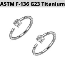 20G 5/16" G23 TITANIUM Prong Set 2mm CZ Gem End Nose Hoop lip Fake ear cartilage