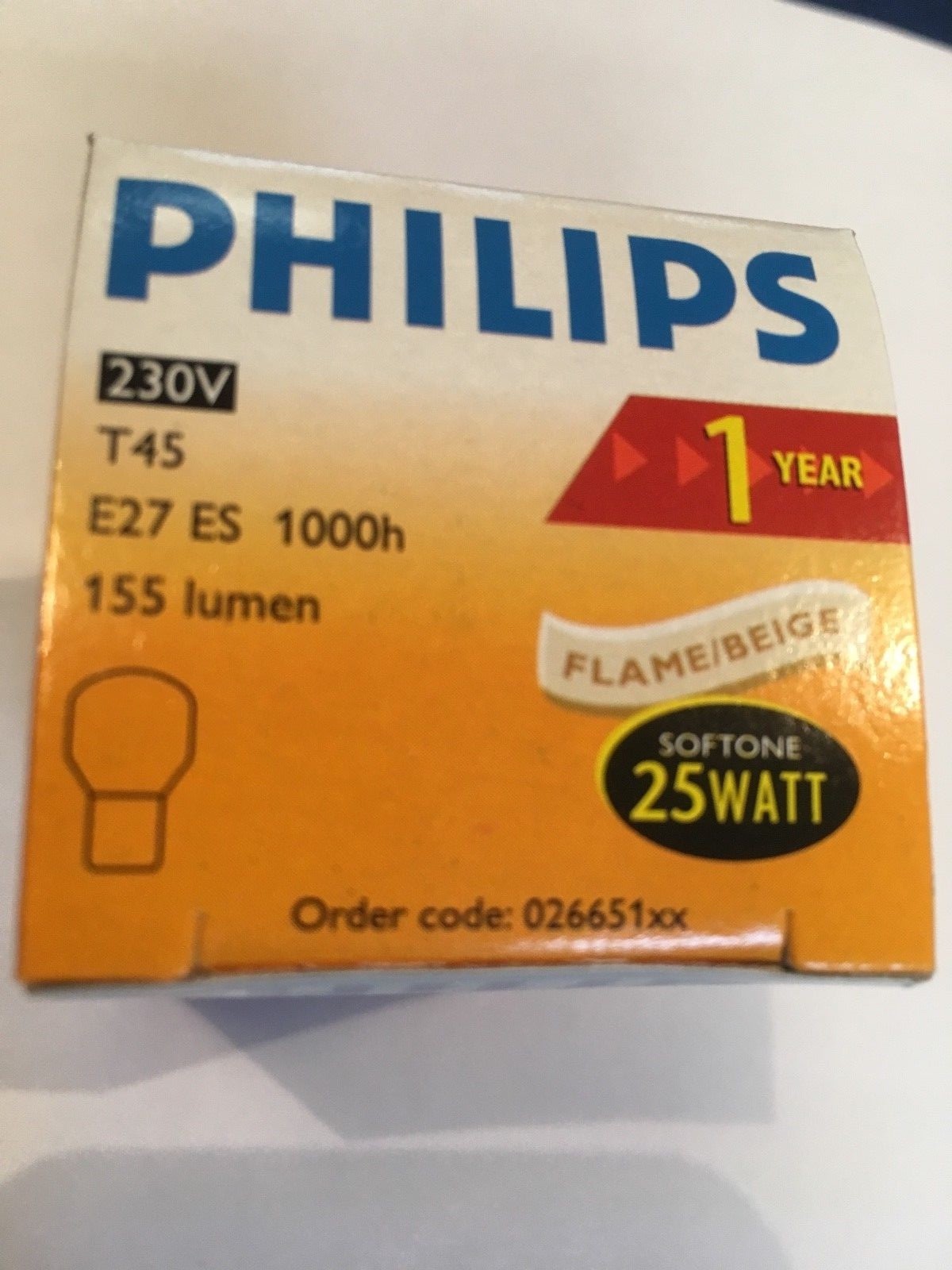 Rare Philips 25W Softone T45 1 Year 1000 Hours Flame/Beige E27 Drop