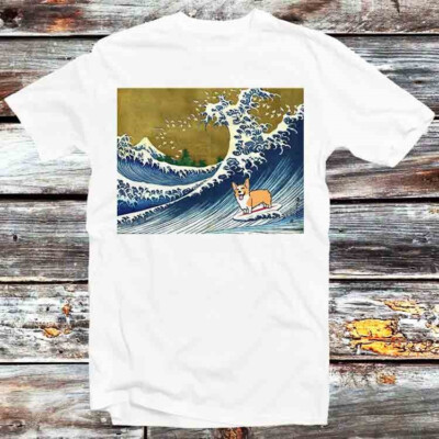 The Great Wave Off Kanagawa Surfing Corgi Dog T-Shirt B438