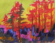 ORIGINAL Red Landscape Pastel Painting JMW art John Williams Expressionism