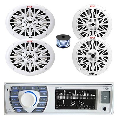 Pyle PLRMR23BTW Bluetooth Receiver, 2x 6x9'' 260W + 2x 6.5'' 200W Speakers, Wire