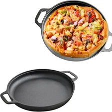 Pre-Seasoned Heavy-Duty Cast Iron Skillet - Non-Stick Pizza Pan & Griddle