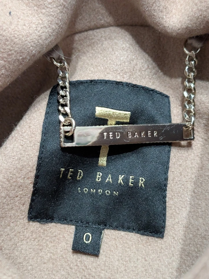 Abrigo chaqueta corta Ted Baker Elethea beige envolvente de lana con cinturón talla 0 UK 6 EN MUY BUENA CONDICIÓN Foto 2 de 4