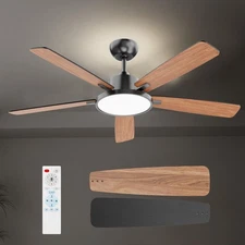 52 Inch Black Ceiling Fans with Lights Led Back Light Remote Control Flush Mo...