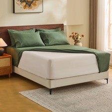 Linen Sheets Queen Size 100 French Pure Flax Breathable Forest Green 18-24 Deep
