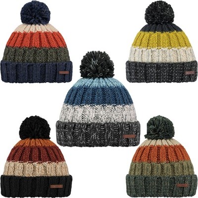 Barts Herren Wilhelm Bündchen Mix Strick Strick Warm Winter Beanie Bommelmütze
