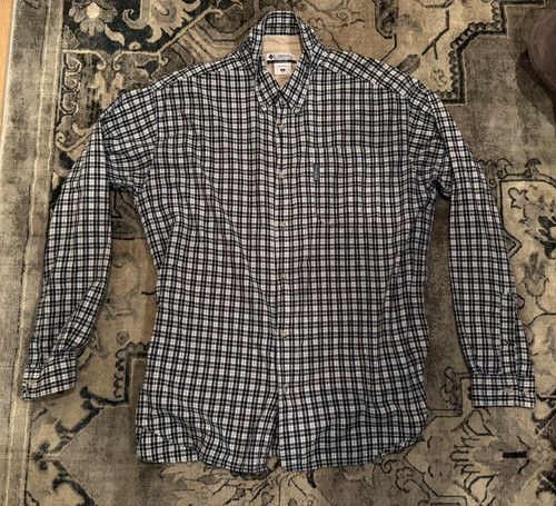 Columbia Men's Long Sleeve Button-Down Black Tan White Plaid Shirt Size XL