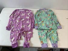 Lot of 2 Little Sleepies size 3t long sleeve pajama set unicorn mermaid bamboo