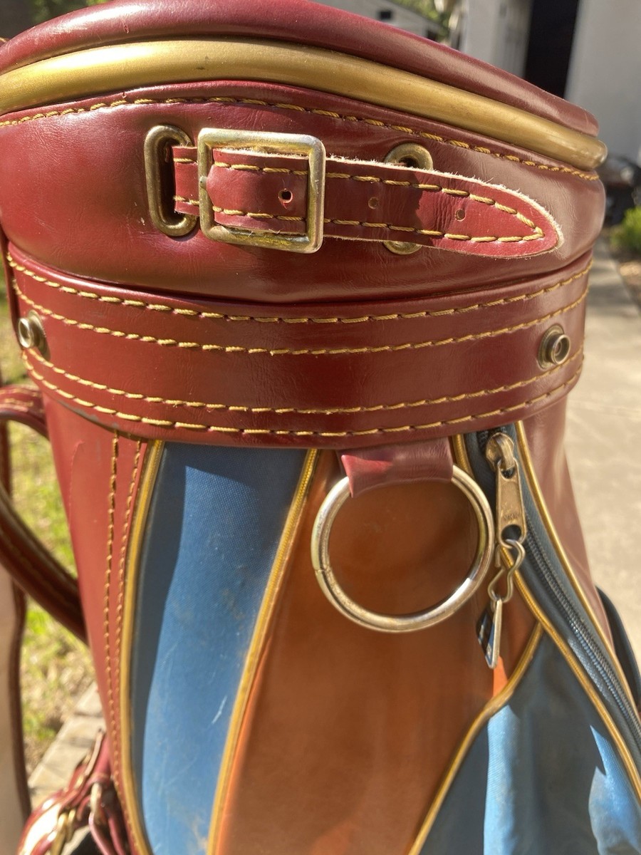 Vintage Daiwa Leather & Nylon Carry Golf Bag Burgundy Blue Brown 5