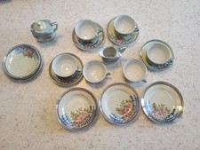 Child's Porcelain Miniature China Tea Set, 19 Pieces, Sugar, Creamer, etc