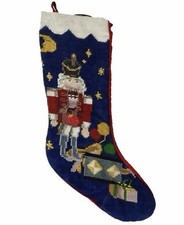 Vintage Nutcracker Christmas Stocking Needlepoint Wool 17" Red Backing Lined