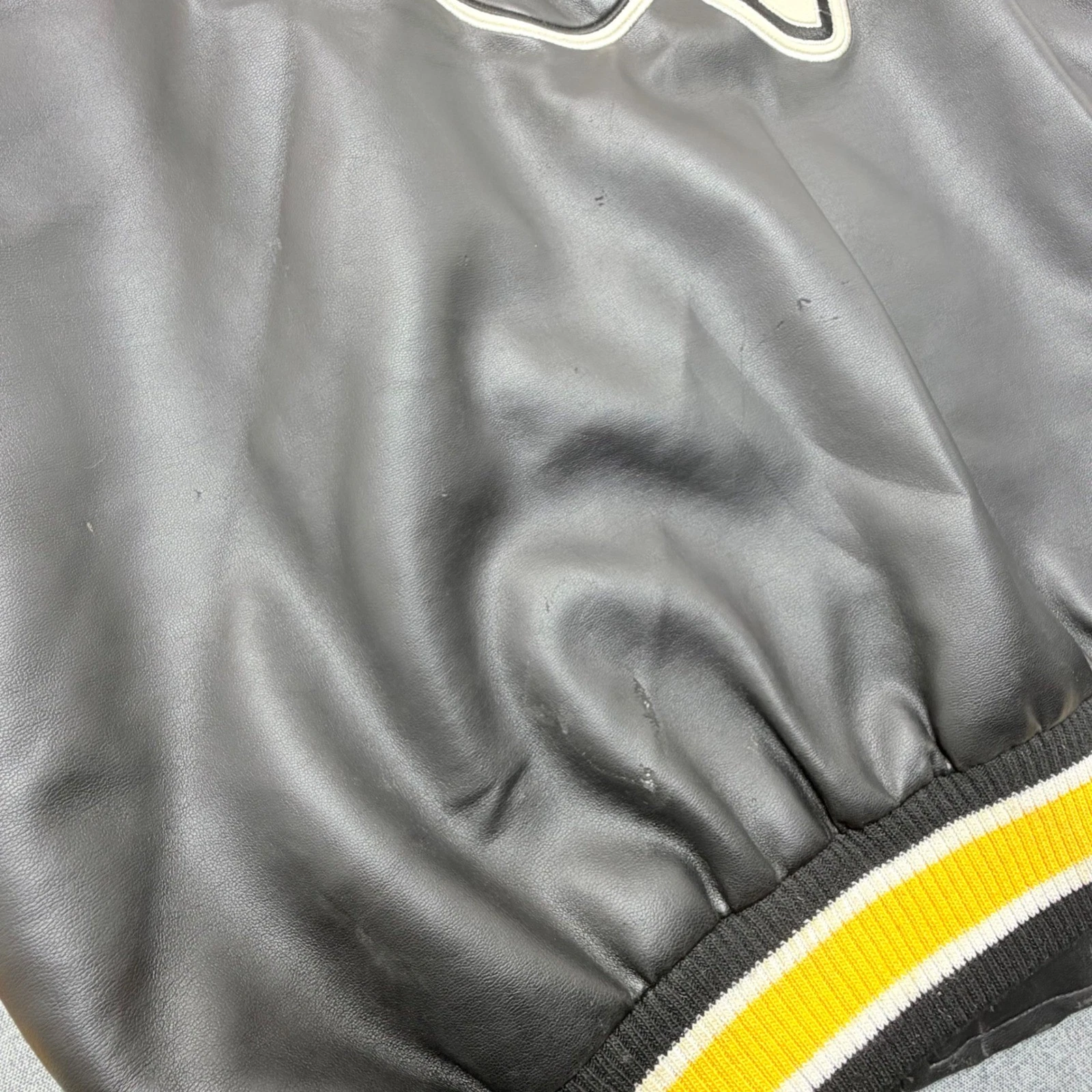 NFL Pittsburgh Steelers Faux Leather Varsity Jacket Mens Large Black Yellow - product detail image 6