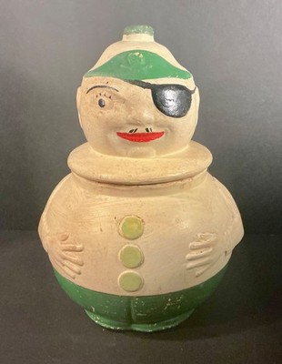 American Bisque Roly Poly  Jolly Pirate  Cookie Jar Antique / Vintage 1920 s