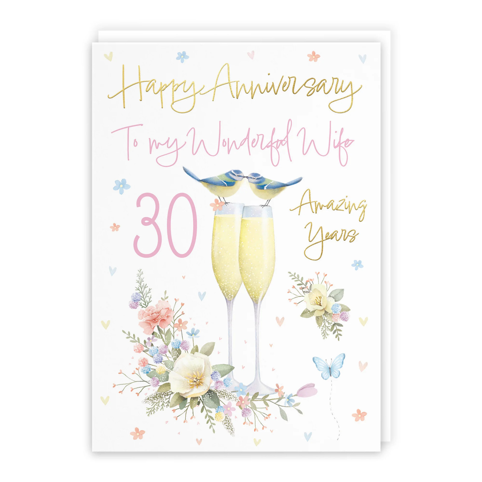 30th Wife Anniversary Card Champagne Flutes Milo's Gallery