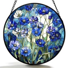 Stained Glass Window Hanging - Blue Floral Pattern 6.3 6.3 6.3 IN Blue Flower 1