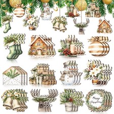36 Pcs Woodland Christmas Ornaments Farmhouse Winter Wooden Ornaments Snowman...